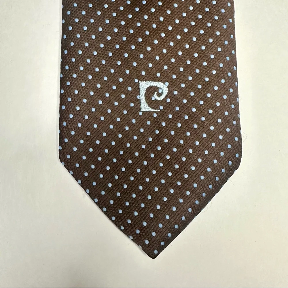 Vintage Pierre Cardin Wide Embroidered Signature Polka Dot Tie - Picture 5 of 6